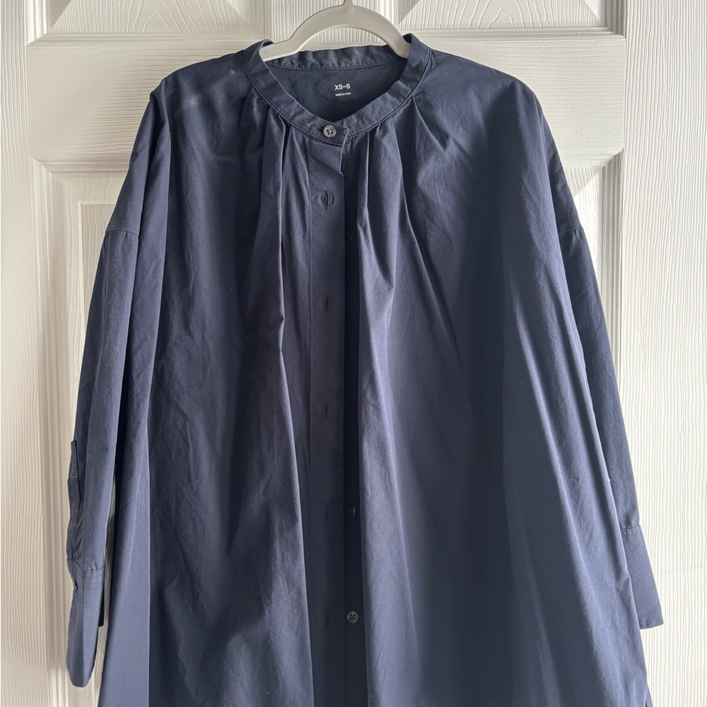 Muji Navy Button-Up Tunic Shirt